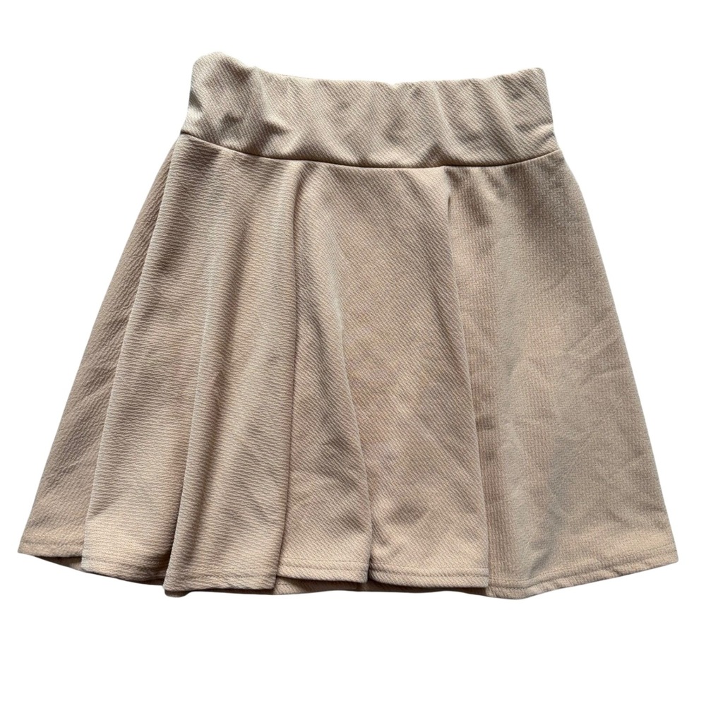 Tan Textured A Line Mini Skirt Womens Size Small‎ Skater Stretch Waistband